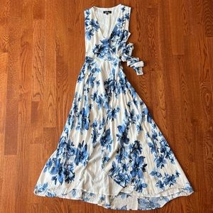 Floral of the Story Blue and White Floral Wrap Maxi Dress (made sleeveless) - XS